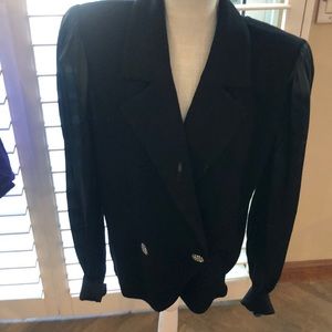 St. John evening jacket with bling. Tuxedo look. Satiny silk sleeves